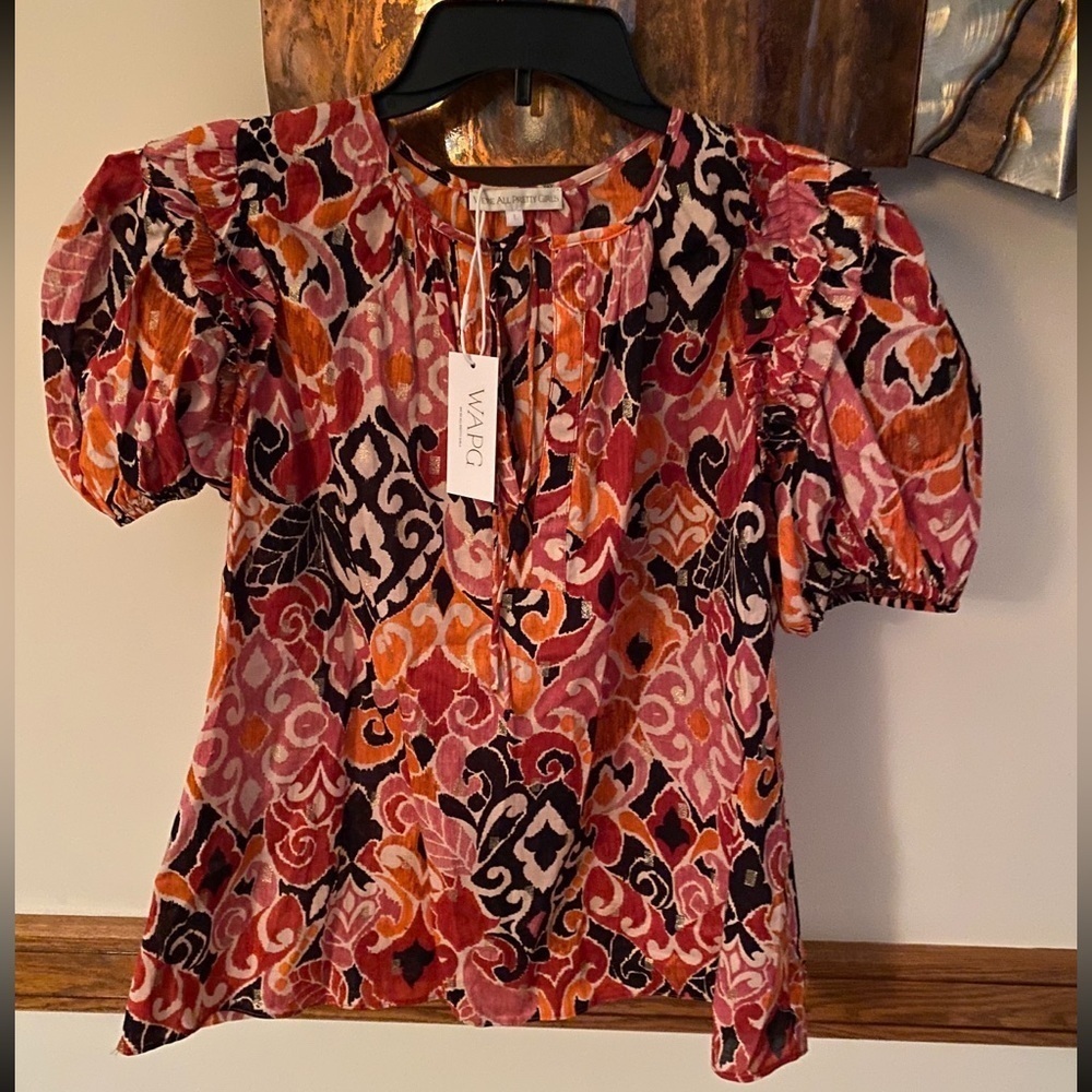 W.A.P.G. Puff Sleeve Floral Top - Rust / L NWT